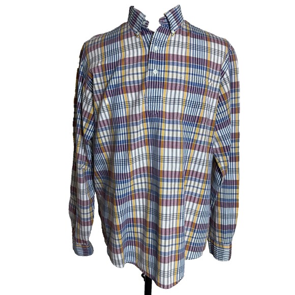 UNIQUE VINTAGE Ralph Lauren Men's Sz L Plaid 3 Button Pullover Dress Shirt - Picture 2 of 15